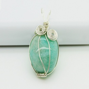 Colgante ovalado envuelto en alambre amazonita, joyería, venta al por mayor - Product Image 1