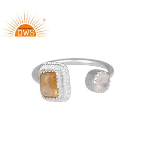 Anillo de Plata de Ley 925 con gema de Luna y arcoíris para mujer, joyería hecha a mano, anillo abierto - Product Image 1