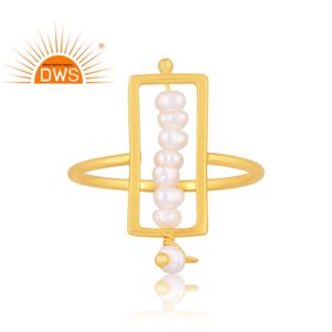 925 Sterling Silver 18K Gold Plated Natural <b>Pearl</b> Beads Gemstone Handmade <b>Ring</b> For Women Jewelry For Women Gift For Her - Product Image 2