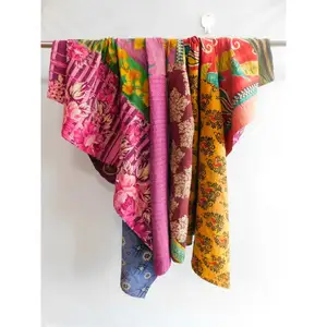 cotton kantha quilt handmade reversible patchwork throw gudri