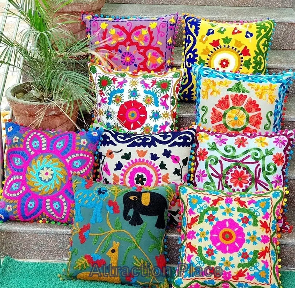 Indian Suzani Embroidered Cushion Covers Uzbek Throw Pillow cover Cushion Embroidered Ethnic decorative Vintage cases handmade