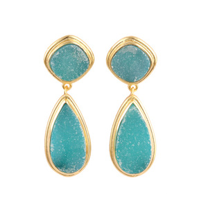 Pendientes colgantes de oro de 24 quilates para niñas, aretes colgantes, oro de 24 quilates, estilo bohemio, natural, aqua sugar, regalo de San Valentín - Product Image 5