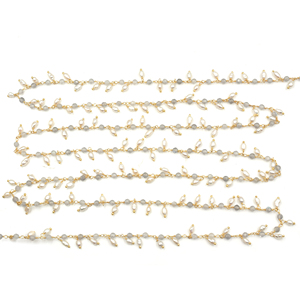 Pearl & Labradorite Faceted Rondelle Rosary Chain 3–4mm Brass 18K Gold Plated <b>Wire</b> Wrapped Gemstone Chain Sold by Foot - Product Image 4