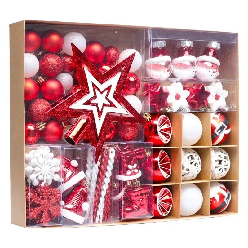 89 Pcs/Pack Christmas Tree Ornaments Set 30-80mm Red White Shatterproof Christmas Ball Ornaments for Christmas Decoration