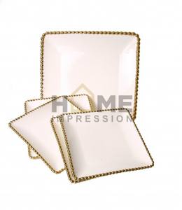 Compartimiento de 3 secciones con borde de tapa blanca y dorada, bandeja elegante con cuentas doradas, bandeja curva de lujo - Product Image 6