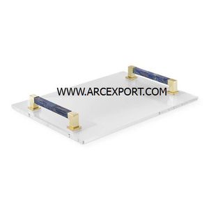 Bandeja de comida de Metal de acero inoxidable de primera calidad con asas de Búfalo, mesa grande de diseñador elegante, bandeja decorativa para servir a la venta - Product Image 2