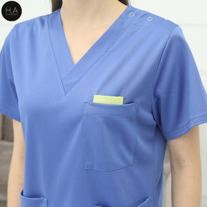 2021 Silky Scrub Uniform Nursing Workwear Royal Blue Scrubs Set Anti-static Top and Pant V Neck Working Suits