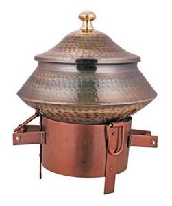 Calentador de Buffet de Cobre con Tapa Martillada, Calentamiento por Alcohol, Diseño Circular, Control Manual de Temperatura - Product Image 1