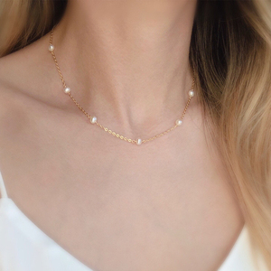 Colar de Pérolas de Água Doce Delicado para Mulheres, Colar Choker com Corrente em Ouro 14k, Joias para o Dia a Dia - Product Image 2
