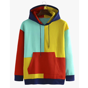 Sudadera con capucha de bloque de Color para hombre, jersey liso con logotipo personalizado, ropa para parte superior masculina - Product Image 1