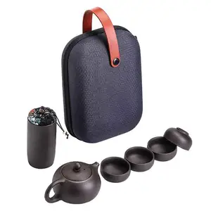 Mini Travel Keramik Teekanne Set Chinesische KungFu Teekanne, 1 Topf 4 Tassen 1 Caddy 1 Teekanne Tragbare Tasche für Reise picknick