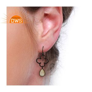 Natural Golden Rutile Gemstone <b>Earrings</b> Jewelry Black Rhodium Plated Sterling <b>Silver</b> <b>Dangle</b> <b>Earrings</b> Wholesale - Product Image 4