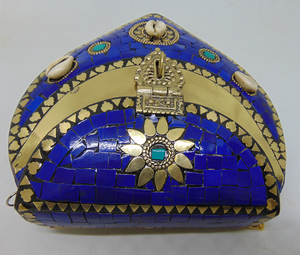 New Style Luxury Genuine Blue Metal Flap Shape Mosaic Stylish Evening Purse Clutch Bag Woman Handbag Elegant Top Classic - Product Image 4