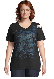 Camiseta de talla grande con cuello en V de manga corta para mujer, camiseta 60% de algodón 28% de poliéster 12% de rayón, ropa de baño importada a máquina de China - Product Image 3