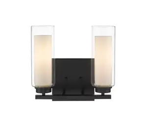 Contemporary Room Decorate LED 2-Light Black Vanity Light With Inner White and Outer Clear Glass Shade Cylinder Wall Sconce