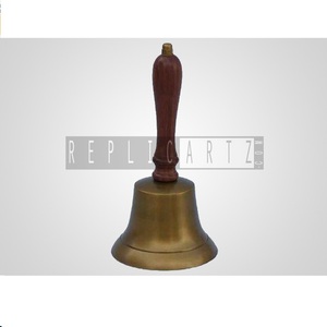 <b>Antique</b> <b>Brass</b> Wood Grip Hand Bell Call Bell Super Loud Handbell Ringing Bell - Product Image 1