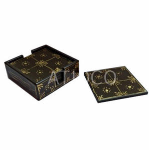 Posavasos de diseño geométrico de madera negra, posavasos de estilo clásico con aislamiento térmico para té y café, decoración segura para el hogar para una cena elegante - Product Image 1