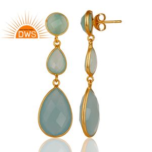 Pendientes Colgantes de Plata de Ley 925 con Calcedonia Natural Aqua de la Mejor Calidad 2026 para Mujer, Fabricante de Joyería - Product Image 2
