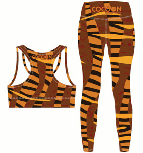 COCOON ชุดโยคะ 2 ชิ้นสำหรับผู้หญิง เสื้อครอปแบบ Racerback กางเกงเลกกิ้งเอวสูง ลายเรขาคณิต ผ้ายืดสแปนเด็กซ์โพลีเอสเตอร์ ยืดได้สี่ทิศทาง - Product Image 5