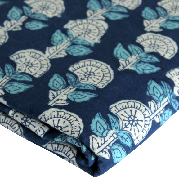 Indigo Blue Floral Fabric Western Wear For Women Floral Print Pure Cotton Fabric
