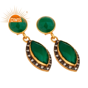 Pendientes de plata de ley 18k con gema de ónix para mujer, aretes, zirconia, circonita, ónix verde, chapado en oro - Product Image 2