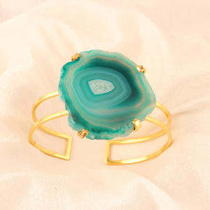 Rebanada de ágata de forma libre Natural para mujer de estilo Vintage, ajuste de punta de gran tamaño, Flexible espalda abierta, diseñador de perlas doradas, estilo Vintage - Product Image 2