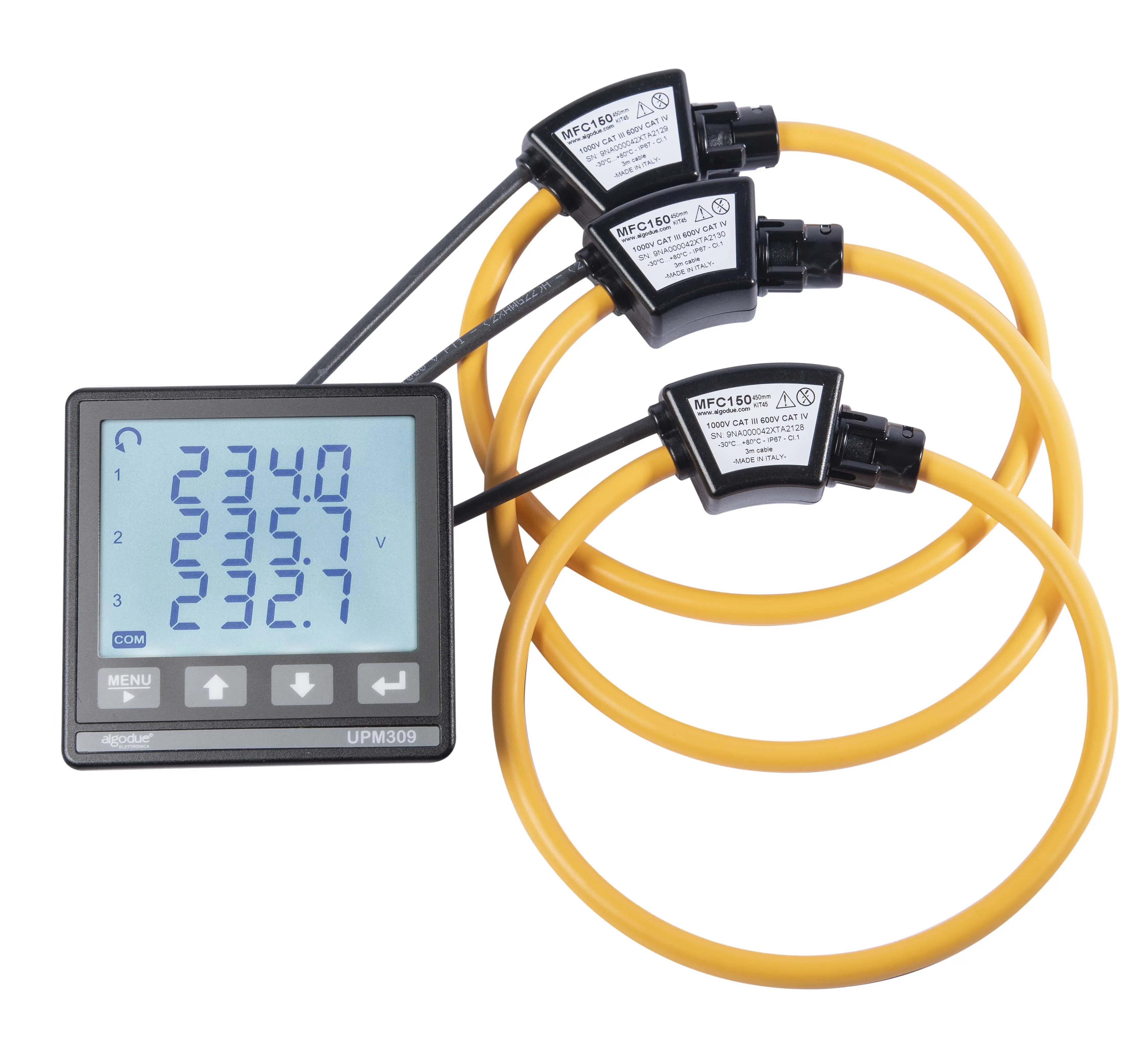 Three-phase smart meter Modbus with Rogowski coils UPM309 Algodue Made in Italy Power Meter