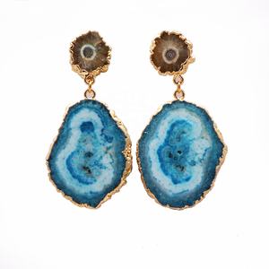 Pendientes de cuarzo hechos a mano con gema Natural, doble piedra, para mujeres - Product Image 1