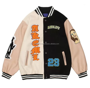 เสื้อแจ็กเก็ตทีม HIVJ197ลำลองแขนยาวหนังแท้ของผู้ชายผ้ากำมะหยี่ปักสองสี - Product Image 1