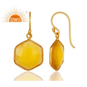 If me — boucles d'oreilles en calcédoine jaune, bijoux en pierre précieuse, plaqué or 18k, argent Sterling hexagone - Product Image 3