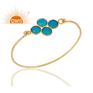 Brazalete de piedras preciosas naturales turquesas, chapado en oro amarillo de 18k, Plata de ley, amuleto, flor, joyería al por mayor - Product Image 2