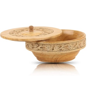 Couvercle de bol de service à collation en bois décoratif et écologique de taille personnalisée fait à la main de style traditionnel côtier pour les chips de fruits secs - Product Image 1