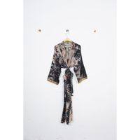 Robe Kimono Maxi 100% Soie Tie-Dye Faite Main en Inde pour Femme, Col en V, Fermeture à Cordon, Manches Longues Respirantes, Peignoir
