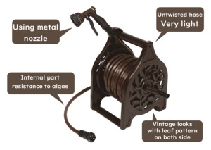 GREEN LIFE G-Flora AR-20BR portable de 20 mètres design vintage en aluminium tambour de tuyau d'eau de couleur marron ensemble de bobines de tuyau d'eau en métal pulvérisateurs - Product Image 4