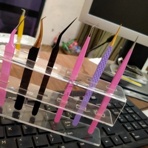 Custom Private Label 14 Cm Stainless Steel Eyelash Extension Tweezers Plastic Acrylic Display Stand Skinny <b>Lash</b> Volume Design - Product Image 4