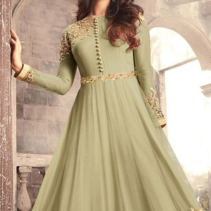 2021 DECENT ZARI BORDADO en VESTIDO LARGO DEL SUELO con ENCAJE Y DECORACIÓN DE BOTONES IDEAL para DESPIECE DE FIESTA/BODA - Product Image 1