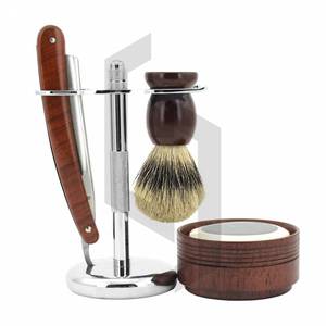 Kit de rasoir pour hommes, ensemble en bois de rose avec manche en métal, rasoir lisse, offre spéciale, - Product Image 1