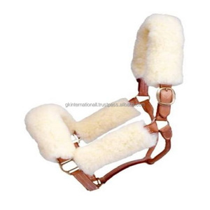 Customized Handmade Genuine Leather Horse Halter Sheepskin Fleece Padded Luxury Horse Halter in Black <b>Brown</b> or <b>Tan</b> Leather - Product Image 2