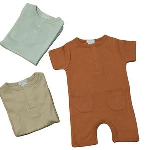 Monos de algodón orgánico Unisex con certificación GOTS, peleles informales de verano para bebés, niños y niñas de 0 a 3 meses, Color sólido, mangas cortas para dormir - Product Image 1