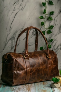 Unisex Vintage Style <b>Extra</b> <b>Large</b> Travel <b>Luggage</b> Bag Real Goat Leather Genuine Leather Geometric Pattern Zipper Closure - Product Image 6