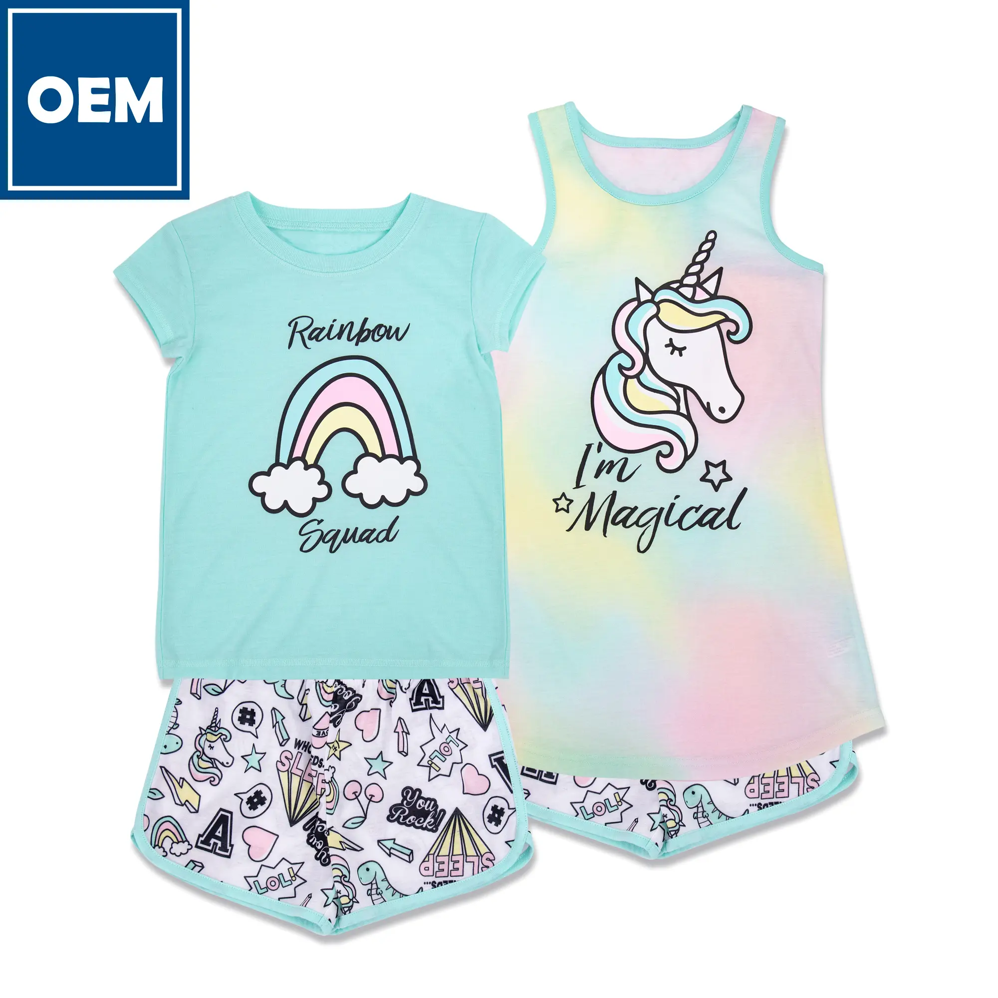 OEM clothing Tee sleeveless tops dolphin shorts for kids girls