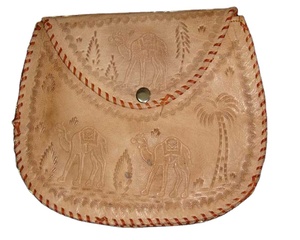 LOWELLCRAFT Pochette vintage en cuir véritable, motif géométrique, gaufrage camel, surpiqûres rouges, décoration perles, fermeture éclair, 7 compartiments pour femme - Product Image 1