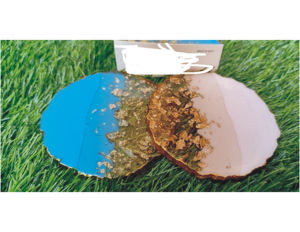 Blue & <b>Pink</b> With Gold RIm Resin <b>Coaster</b> American Style <b>Coasters</b> Wood Resin <b>Coasters</b> - Product Image 1