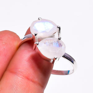 Anillo Ajustable de Plata de Ley 925 con Piedra Lunar Arcoíris Doble, Regalo de Novia para Ella, Hecho a Mano, Certificado por Terceros - Product Image 4