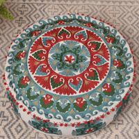 Pouf ottoman traditionnel indien fait main en tissu Suzani avec broderie, repose-pieds rond, tabouret, vente en gros