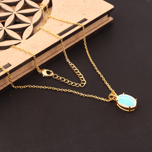 Collar con Colgante de Ópalo Aurora Natural de Calidad Superior, Engaste de Puntas, Chapado en Oro sobre Latón, Forma Ovalada, Gema - Product Image 6