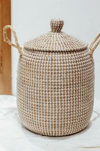 Seagrass <b>Basket</b> with <b>Lid</b> Handle, Natural Woven <b>Basket</b>, Seagrass <b>Laundry</b> <b>Basket</b> - Product Image 6