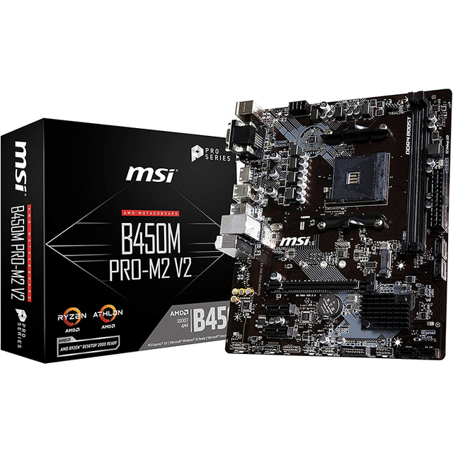 MSI ProSeries B450M PRO-M2 V2 Gaming Motherboard with AMD AM4 Socket Support Ryzen 1st and 2nd Gen Micro-ATX