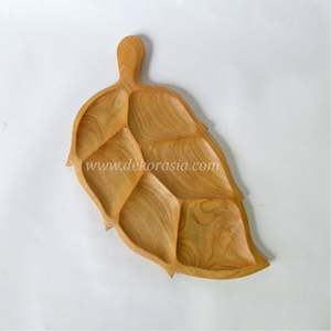 Bol de service en forme de feuille en bois de teck écologique ensemble de vaisselle vaisselle et assiettes ustensiles de cuisine - Product Image 3
