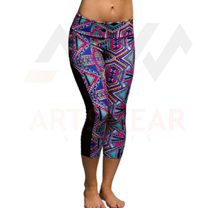 Customized latest design sublimation high quality summer wear wholesale price 100%spandex polyester gym wear <b>women</b> <b>Capri</b> 2022 - Product Image 2